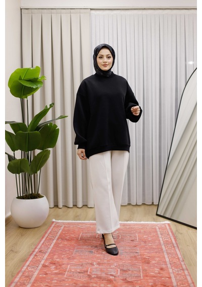 Moonsc Oversize Sweat 3 İplik Şardonlu Siyah