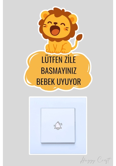 Lütfen Zile Basmayınız Bebek Uyuyor Kapı Zili Etiketi - Sevimli Aslan Sticker Standart