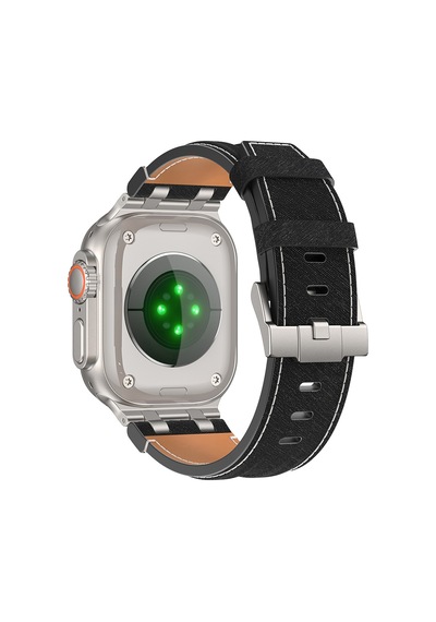 Apple Watch 7 45mm Uyumlu Kordon Kot Kumaş Tasarımlı Krd-153 Gümüş-siyah