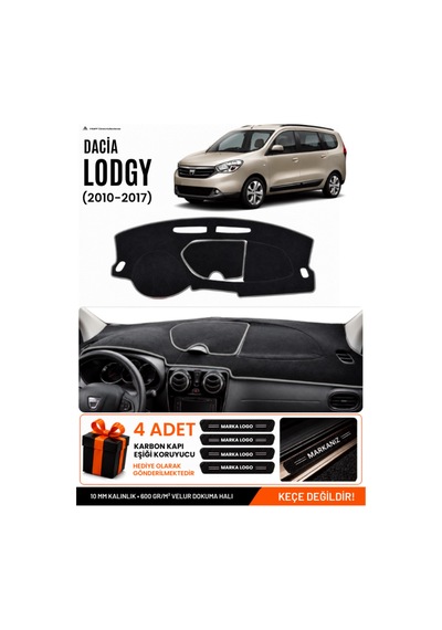 Dacıa Lodgy 2010-2017 Uyumlu Torpido Koruma, Torpido Örtüsü, Torpido Kılıfı - Siyah Gri