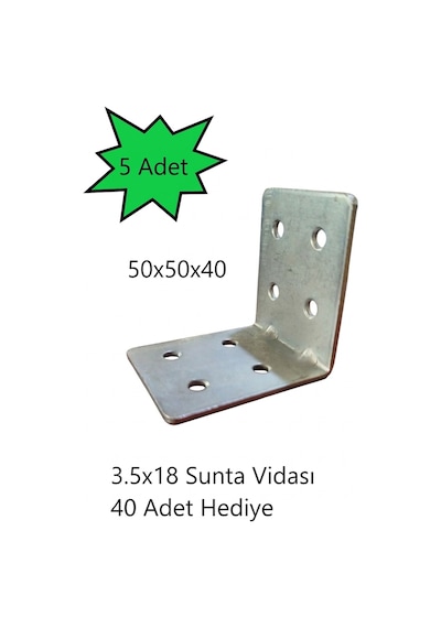 L Demir Köşebent 50x50x40 Mobilya Dolap Raf Masa Çekmece Köşe Sabitleme Birleştirme