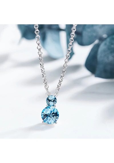 Monemel Mavi Mini Kristal Taşlı Kolye Altın Kaplama Gümüş - Rodyum