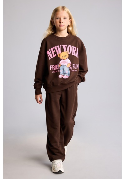 Defacto Relax Fit Bisiklet Yaka Ayıcık Baskılı Sweatshirt Kız Çocuk I4157a826aubn267 Kahve-bn267