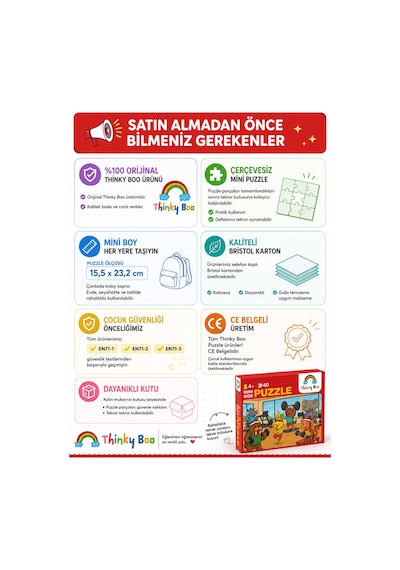 Hayvanlar Kayakta Mini Puzzle 40 Parça 3-7 Yaş Eğitici Çocuk Puzzle Yapboz