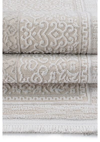 Badelya Home Krem 7105 Modern Desen Doğal Taban Saçaklı Salon Koridor Mutfak Çocuk Oturma Odası Halısı Yolluk 7105krem