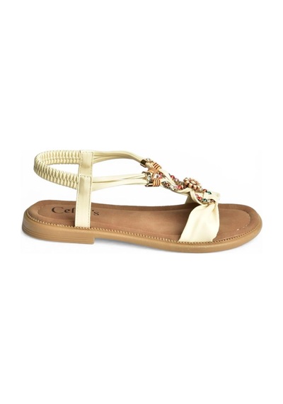 Fox Shoes Y274601809 Bej Boncuk Detaylı Kadın Sandalet