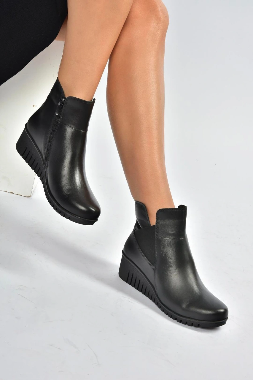 Fox Shoes V324221103 Siyah Hakiki Deri Klasik Kadın Bot Siyah-hakiki Deri