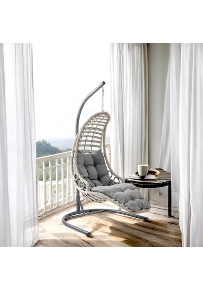 Capri Swing Bodrum Tekli Rattan Bahçe Salıncağı Balkon Salıncağı Cappuccino