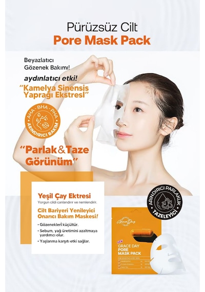 Grace Day Gözenek Bakımı İçin Vitamin ve AHA BHA PHA İçeren Kağıt Maske Grace Day Pore Mask Pack