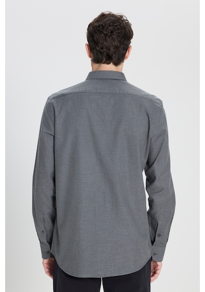 AC&Co / Altınyıldız Classics  Erkek Hakı %100 Pamuk Slim Fit Dar Kesim Düğmeli Yaka Flanel Gömlek Haki