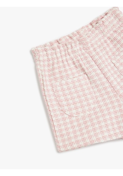 Koton Tüvit Şort Beli Lastikli Cep Detaylı Pembe Ekose 5wmg40013aw Pembe Ekoseli Pembe