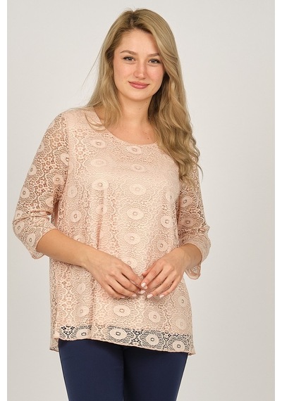 Ella Camelia Kadın Dantel Detaylı Bluz 5019012 Pudra-Pudra