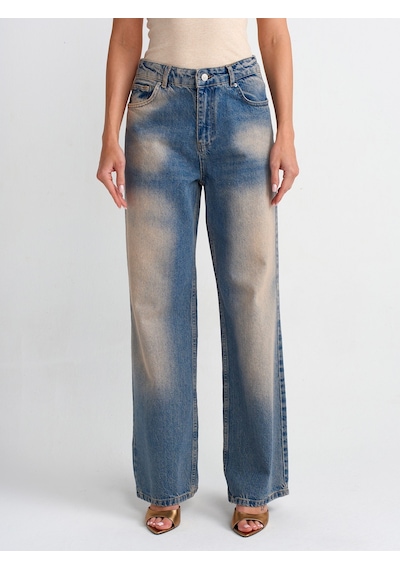 Dilvin Tint Yıkama Baggy Denim Pantolon Tint Kırmızı
