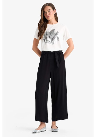 Defacto Culotte Beli Lastikli Geniş Paça Kuşaklı Krinkıl Viskon Kapri Pantolon C9565AX24SM Siyah