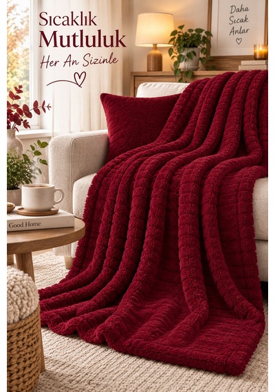 Tek Kişilik Peluş Tv Diz Battaniyesi 100x175 Cm Bordo
