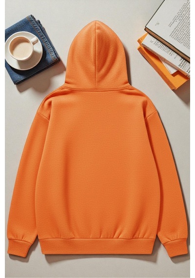 Uyguntarz Unisex Renkli Kurdele Baskılı Kapüşonlu Sweatshirt Turuncu