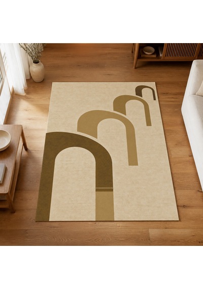 Kartela Halı Yankı Kemer Desenli Modern Halı Hardal Sarısı Kaymaz Taban 60x90 Cm