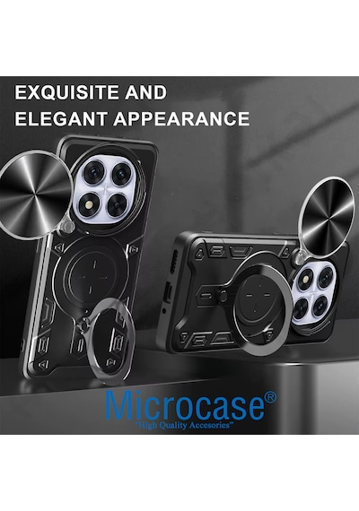 Microcase Xiaomi Redmi Note 15 İle Uyumlu Kamera Kapaklı Yüzük Standlı Kılıf-al5129 Siyah