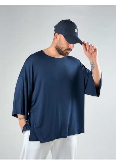 Cocopelli Fakir Kol Lacivert Oversize Viscon T-shirt Coc3026