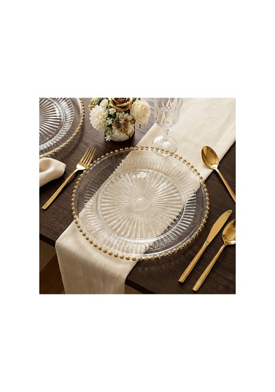 2'li Set Gold İncili Şeffaf Supla 30 Cm Kırılmaz Polikarbon Sunum Tabağı Şeffaf Altın - 806441386 Şeffaf Altın