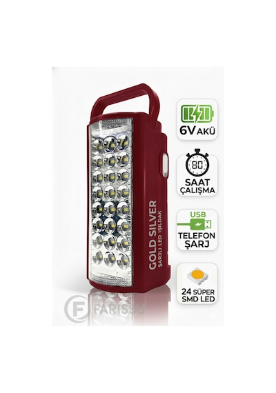 Gold Silver Gs-2400 Şarjlı Led Işıldak: 24 Smd Led + Powerbank Özellikli