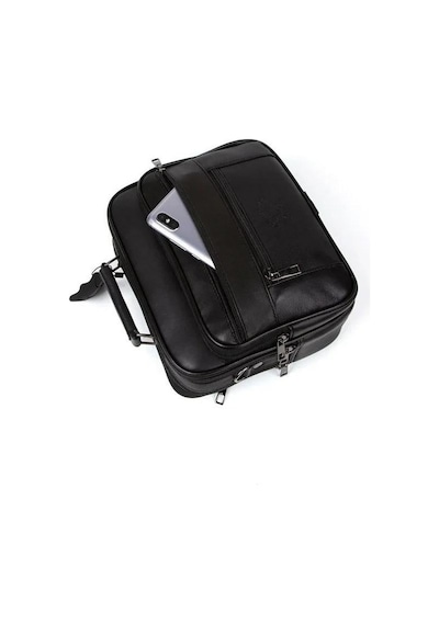 Newish Polo Erkek Hakiki Deri Çelik Kasalı Omuz Ve El Çantası Orta Boy - New416 Siyah