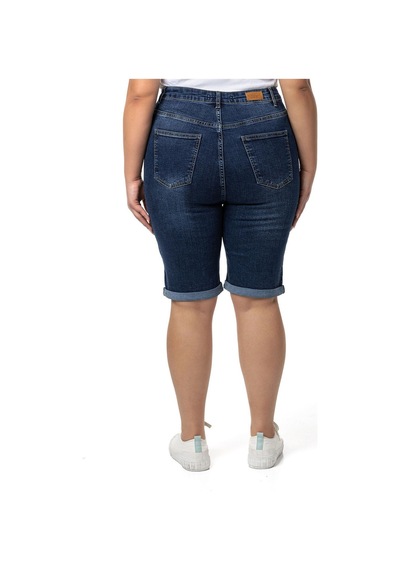 Büyük Beden Paçası Katlamalı Beş Cepli Denim Lacivert Şort-lacivert Lacivert