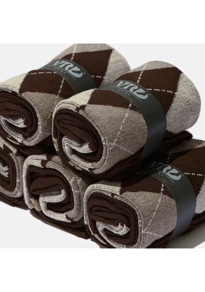 Dikişsiz Bambu Çorap Baklava Desenli Kahve Renk Erkek Çorap Kutulu 5 Çift Premium Uzun Çorap Soket Çorap Bambu Mix Kahverengi