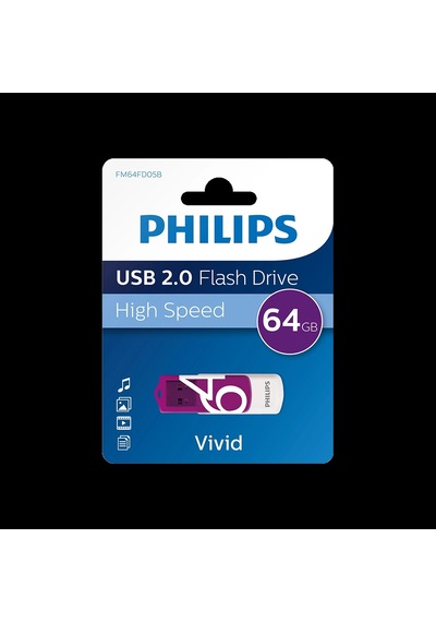 Phılıps Fm64fd05b, 64gb, Usb 2.0, Vivid, Mor, Flash Disk