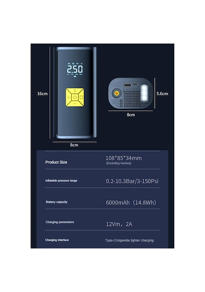 Ga97 6000mah Taşınabilir Elektrikli Hava Pompası 150psi Lastik, Bot, Top Şişirme Oto Hava Kompresörü 01