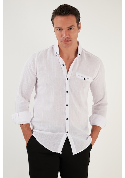 Buratti % 100 Pamuklu Slim Fit Uzun Kollu Erkek Gömlek Cf21S111498 Beyaz