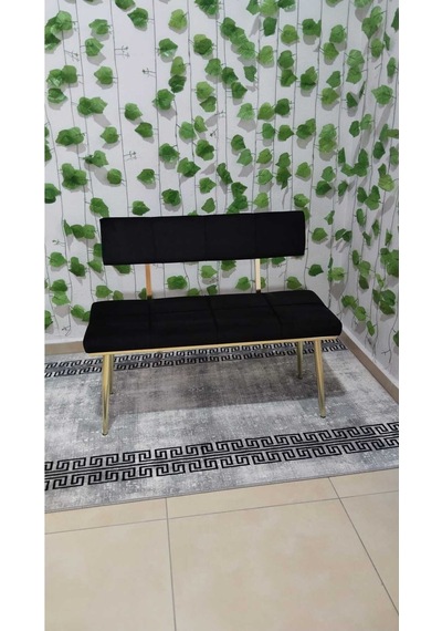 Özcan Metal Metal Ayaklı Sırtlı Gold Mutfak Salon Antre Yatak Odası Puf Bank Oturak Bench Siyah