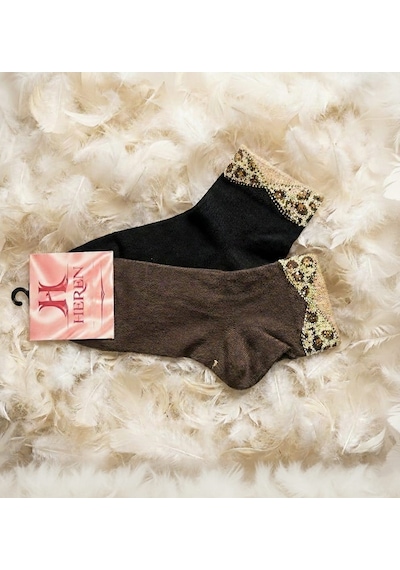 Heren Socks Heren Kurdela Desenli ,taşlı ,parfüm Kokulu, Premium Serisi 'li Kadın Soket Kahverengi - Siyah