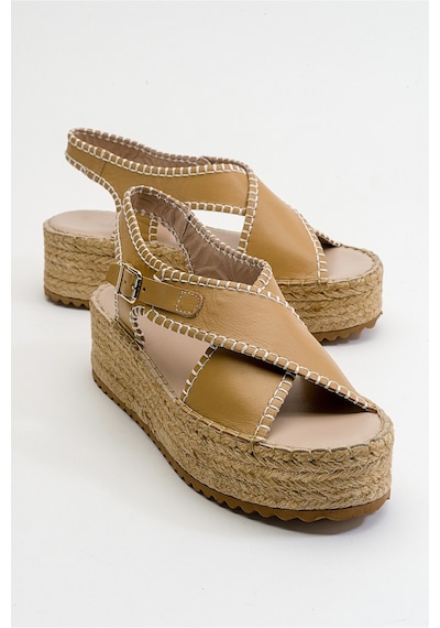 Luvishoes Bellezza Koyu Bej Cilt Hakiki Deri Kadın Sandalet Koyu Bej