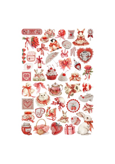 Coquette Kawaii Tatlı Kırmızı Sticker Seti - Etiket Seti Scrapbook Bullet Journal
