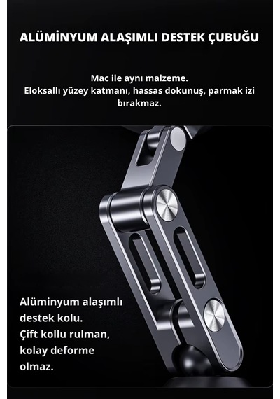 Wearfitpro W93 Alüminyum Manyetik Telefon Tutucu Type-c Şarjlı 360 Döner 3 Eksenli Katlanabilir Telefon Tutucu Gri