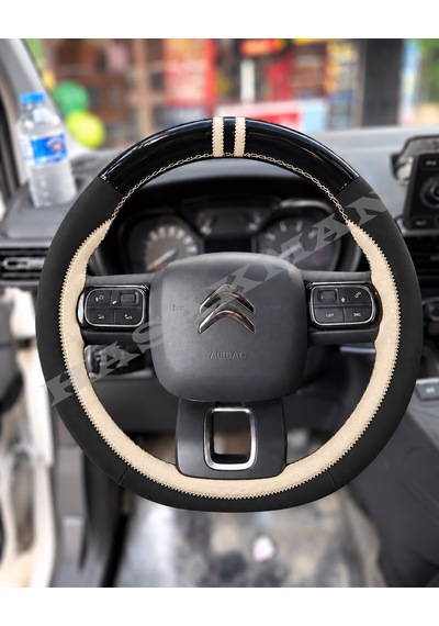 Toyota Proace City Dikme Direksiyon Kılıfı Parlak Siyah Bej Detaylı Bej Çift Yüzük Ve Dikiş 2020-2024