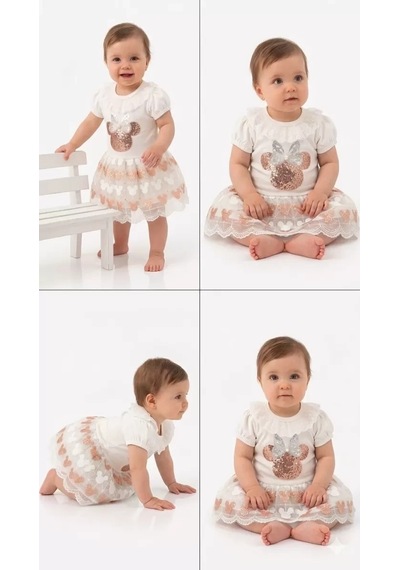 Pekminibebe 9/18 Ay Payet Baskılı Etekli Bebek Takımı Somon