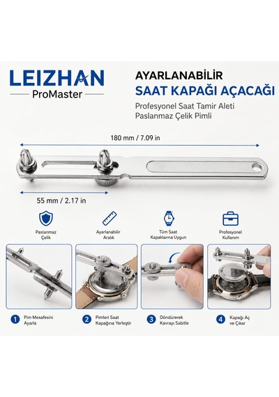 Leızhan Promaster Ayarlanabilir Saat Kapağı Açacağı, Alaşımlı Malzeme Profesyonel Saat Tamir Aleti, Çelik Pimli Kolay Kullanım Gümüş