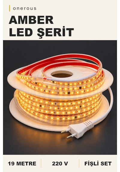 Onerous 19 M 220v Amber Led Şerit, Fişli, Yapışkanlı