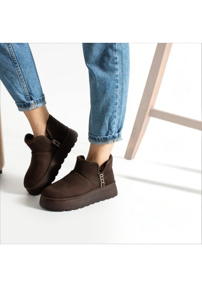 Black Flex Cozy Pelush Kadın Günlük Kısa Bot Kahve 36-40 Acı Kahverengi