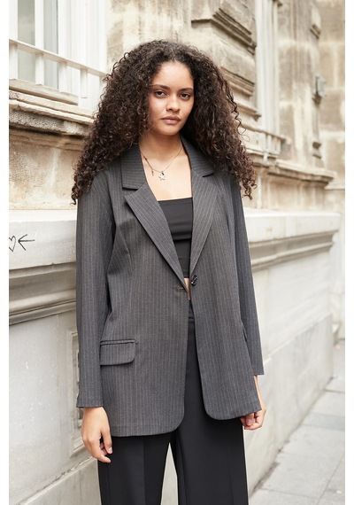Kadın Çizgili Yakalı Cep Kapaklı Kolları Düğmeli Boyfriend Blazer Ceket-antrasit Çizgi Antrasit Çzg. Kadın Çizgili Yakalı Cep Kapaklı Kolları Düğmeli Boyfriend Blazer Ceket-antrasit Çizgi Antrasit Çzg.