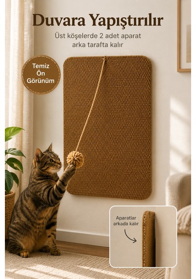 Duvara Yapışan Oyuncaklı Kedi Tırmalama Halısı Ve Oyun Alanı 40x60 Cm