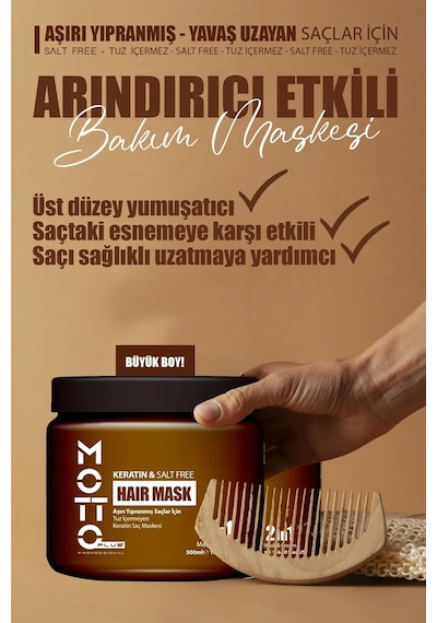 Motto Plus Professional Yavaş Uzayan - Aşırı Yıpranmış Saçlar İçin Tuz İçermeyen Keratin Maskesi 500ml