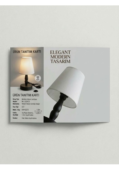 Hak Dekor Aydınlatma Elegant Masa Lambası 2 Li Set Siyah - Beyaz Şapka