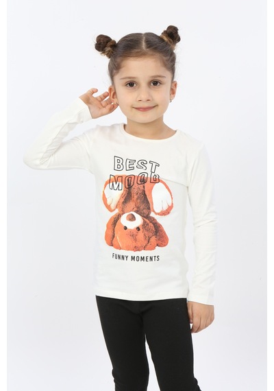 Toontoy Kids Toontoy Kız Çocuk Best Mood Ayıcık Baskılı Tişört Ekru