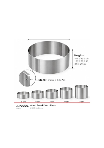 Fida Pasta Çemberi Yuvarlak Argon 1,2mm Yükseklik 5 Cm Paslanmaz Ø25 Cm Inox