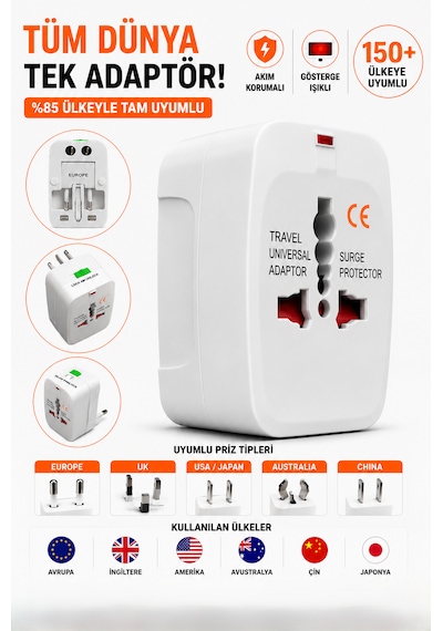 4 Adet Akım Korumalı Universal Seyahat Adaptörü Priz Çevirici 110-250v Geniş Voltaj Desteği Diğer