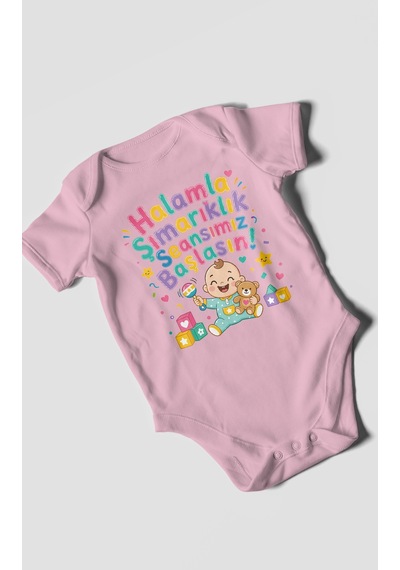 Morivokids Halamla Şımarıklık Seansımız Başlasın Kısa Kollu Bebek Body %100 Pamuk Koyu Pembe