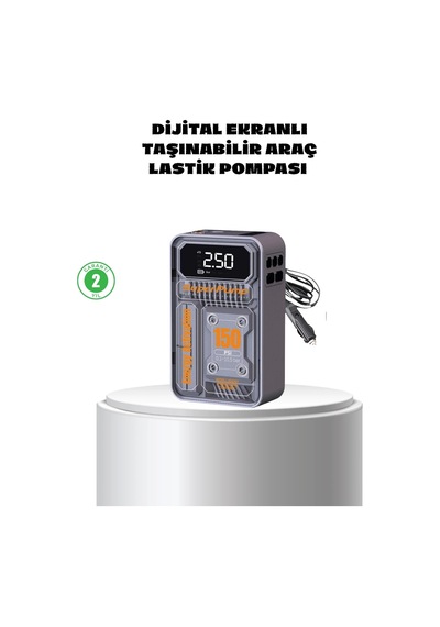 Mey İthalat Taşınabilir Kablosuz Hava Pompası 150 Psı Güçlü Basınç Ve 6000mah Şarjlı